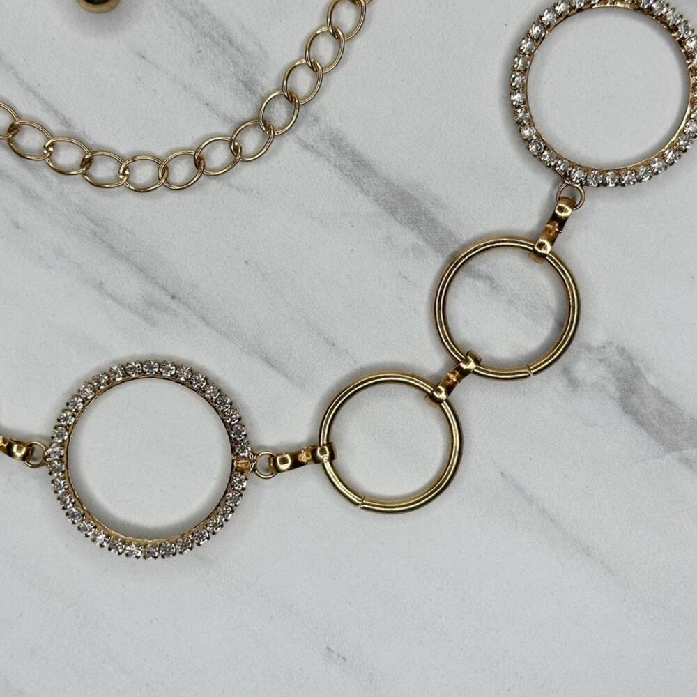 Womens Rhinestone Hoop Circle Gold Tone Chain Link Belt Plus One Size OS ✨ - Picture 8 of 12
